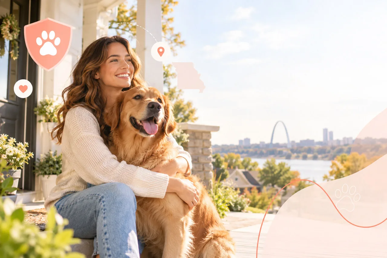Person sitting outdoors beside a golden-colored dog